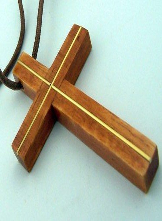 WJH Light Wood Latin Pectoral Cross with Gold Tone Inlay, 3 1/4 Inch - Image 2