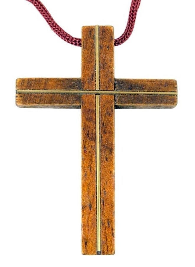 WJH Light Wood Latin Pectoral Cross with Gold Tone Inlay, 3 1/4 Inch - Image 1
