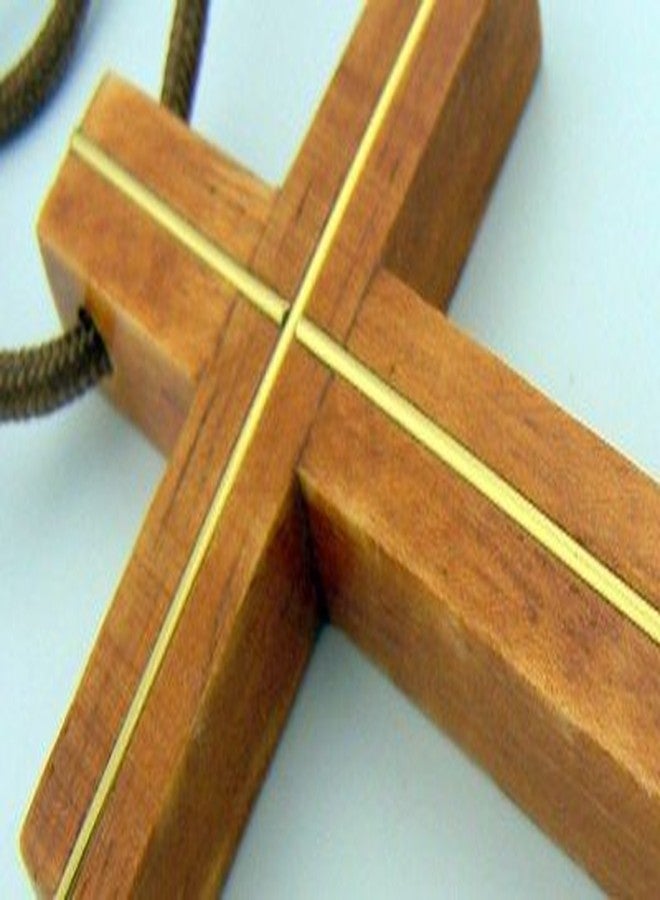 WJH Light Wood Latin Pectoral Cross with Gold Tone Inlay, 3 1/4 Inch - Image 4