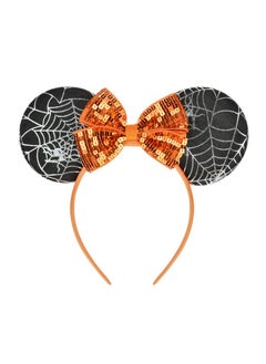 A Miaow Miaow Black Mouse Ears Headband Mm Glitter Hair Hoop Women Adults Butterfly Sequin Costum Hair Clasp Halloween Party Holiday Park Accessory (Net Black And Orange)  - Image 2