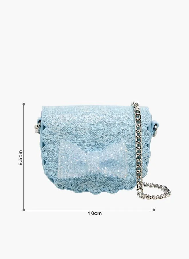 Little Missy BLUE Bow Embellished Crossbody Bag with Chain Strap Ramadan Collection for Women | Best Price UAE