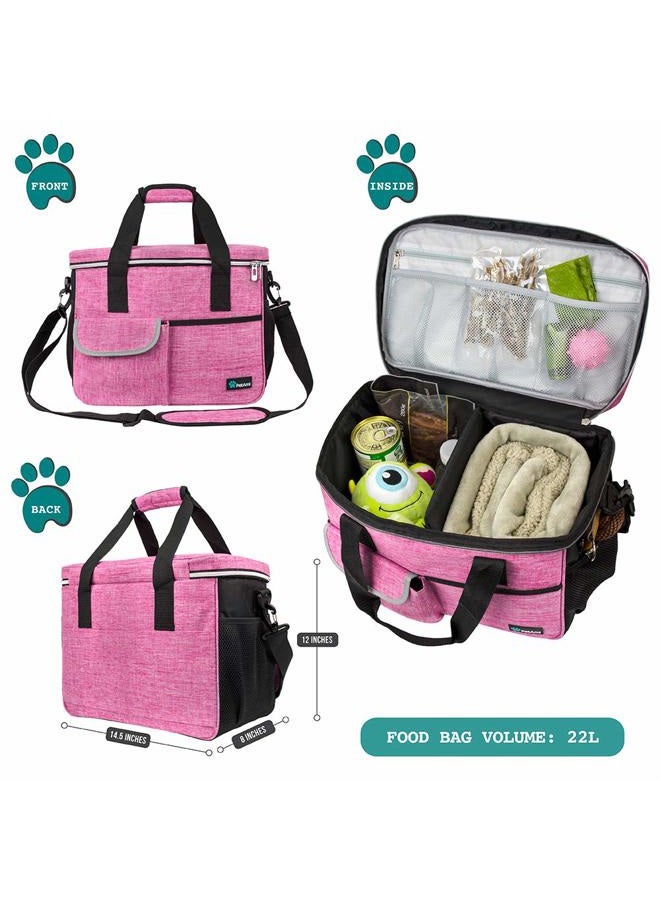 PetAmi Dog Travel Bag, Travel Pet Bag Organizer, Dog Food Travel Bag with Food Container and Bowls, Dog Travel Supplies Gift Accessories for Weekend Camping, Dog Cat Diaper Bag (Pink, Medium) - Image 2
