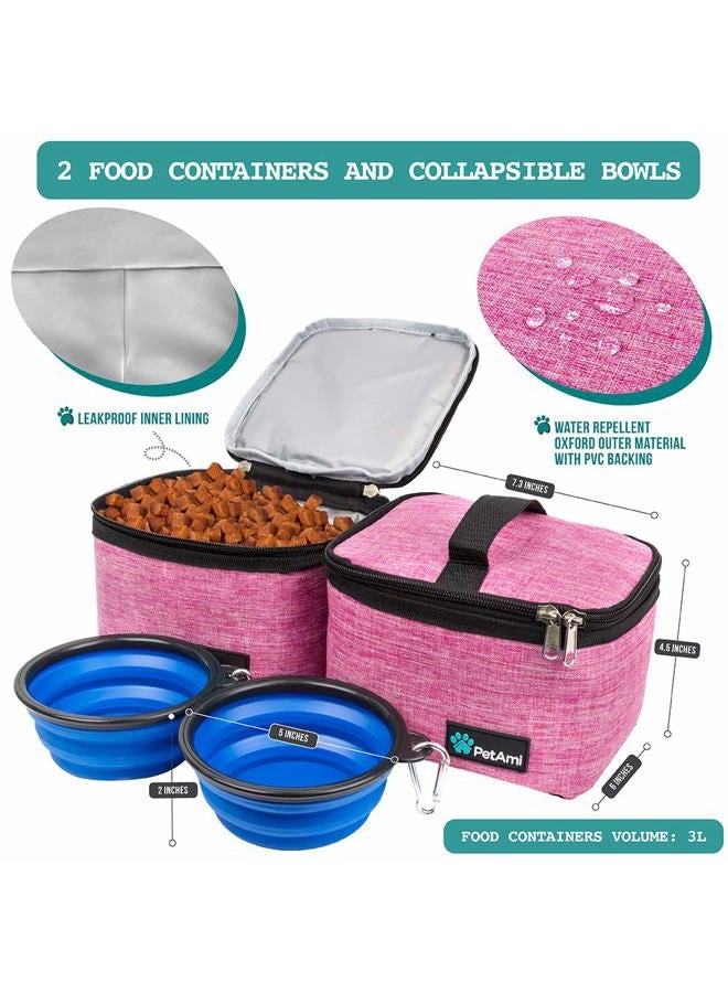 PetAmi Dog Travel Bag, Travel Pet Bag Organizer, Dog Food Travel Bag with Food Container and Bowls, Dog Travel Supplies Gift Accessories for Weekend Camping, Dog Cat Diaper Bag (Pink, Medium) - Image 3