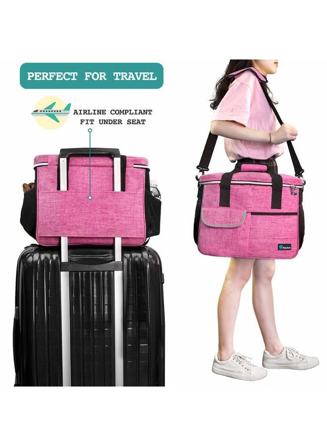 PetAmi Dog Travel Bag, Travel Pet Bag Organizer, Dog Food Travel Bag with Food Container and Bowls, Dog Travel Supplies Gift Accessories for Weekend Camping, Dog Cat Diaper Bag (Pink, Medium) - Image 5