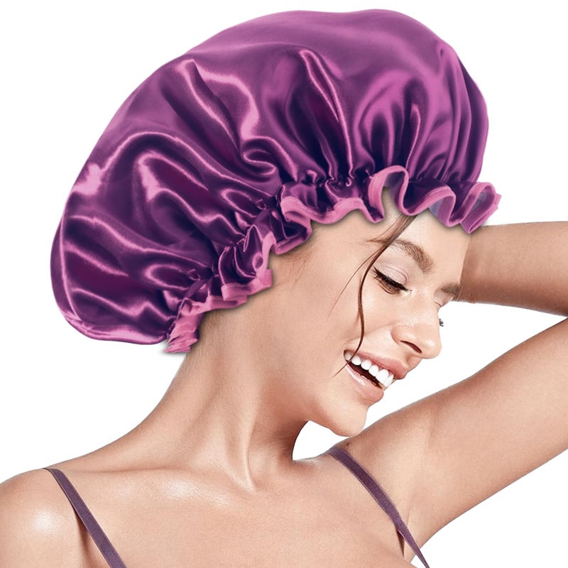 Aquior Shower Caps Reusable Shower Cap for Women Double Layer Waterproof Hair Cap Large Size for All Hair Lengthsfor Girls Spa Home Salon Use purple