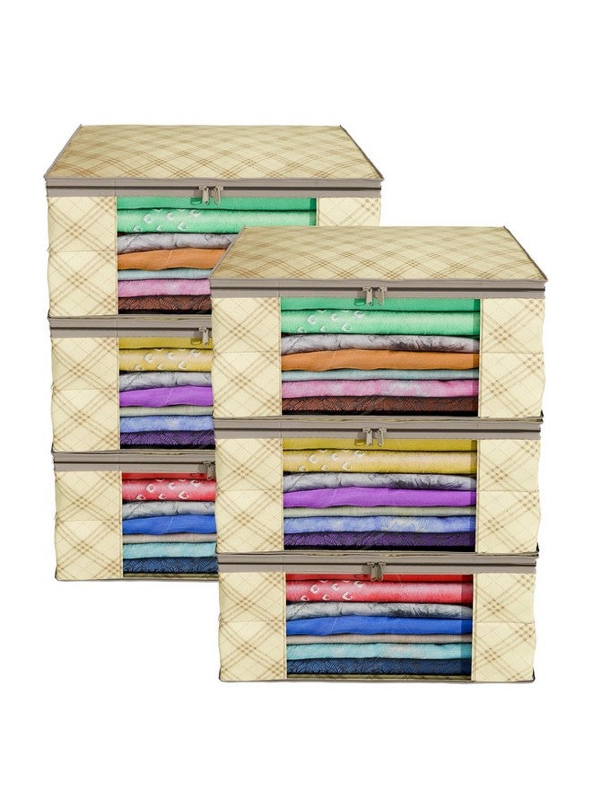 Kuber Industries Clothes Organizer For Wardrobe (Pack Of 6) - Storage Organizer For Saree | Shirts | Salwar | Clothes - Dress Organizer For Wardrobe - Saree Covers With Zip (Printed) (Beige) - Image 1
