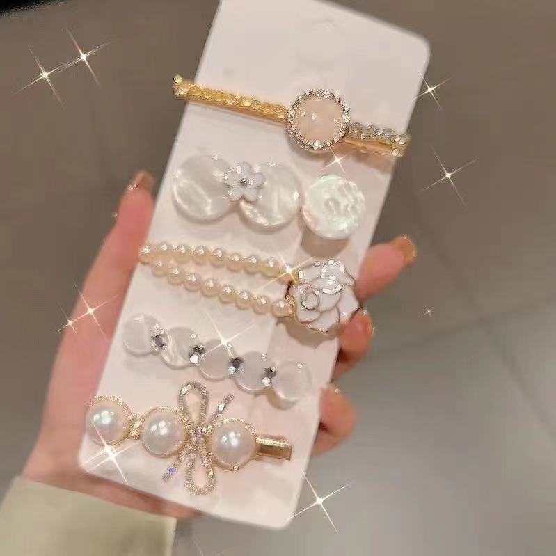 Generic Korean style Internet celebrity ins style elegant hairpin bangs clip top clip headdress simple personality duckbill clip hair accessories suit women Camellia 5-piece set