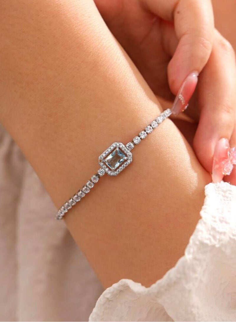 Equal Luxury & Elegant Women's Silver Plated Bracelet Cubic Zirconia - Image 2