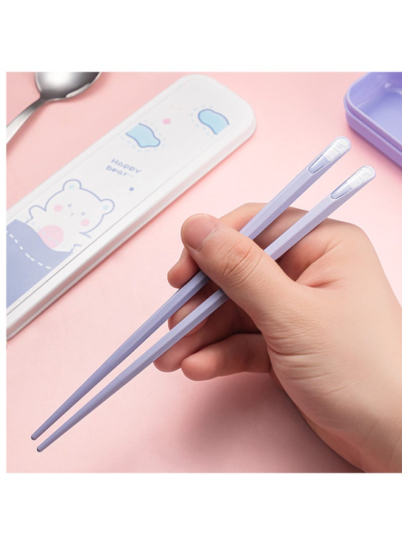 KASTWAVE أدوات سفر، مجموعة أدوات الطعام المحمولة للسفر والتخييم والمدرسة، أدوات مائدة قابلة لإعادة الاستخدام، آمنة للغسيل في آلة الصحون، تتضمن ملعقة من الفولاذ المقاوم للصدأ وألياف زجاجية مع حقيبة، مجموعة هدايا، دب أزرق لطيف - Image 5