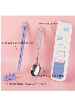 KASTWAVE Travel Utensils, Cutlery Set Portable Travel Camp School Reusable Flatware Dishwasher Safe, Include Stainless Steel Spoon & Fiberglass with Case,Gift Set, Cute Blue Bear  - Image 3