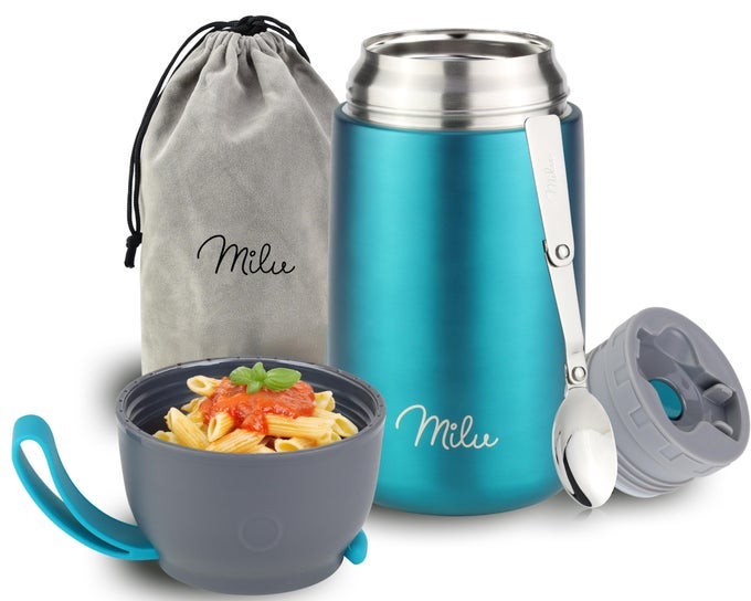 FOOD FLASK FOR HOT FOOD 800ML LEAKPROOF INSULATED STAINLESS STEEL THERMAL LUNCH BOX SOUP CONTAINER WITH SPOON BPAFREE TO GO MEAL PREP PORRIDGE GREEN 800ML