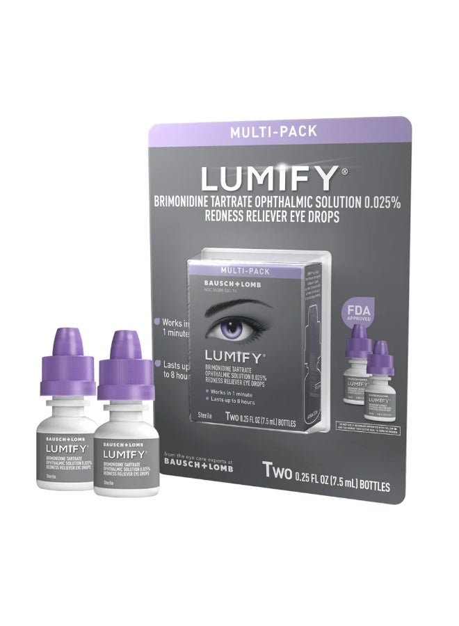 Lumify قطرات لوميفاي لتخفيف احمرار العين، عبوة من قطعتين - 7.5 مل (0.25 أونصة) - قطرات تبييض سريعة المفعول للعين - Image 1