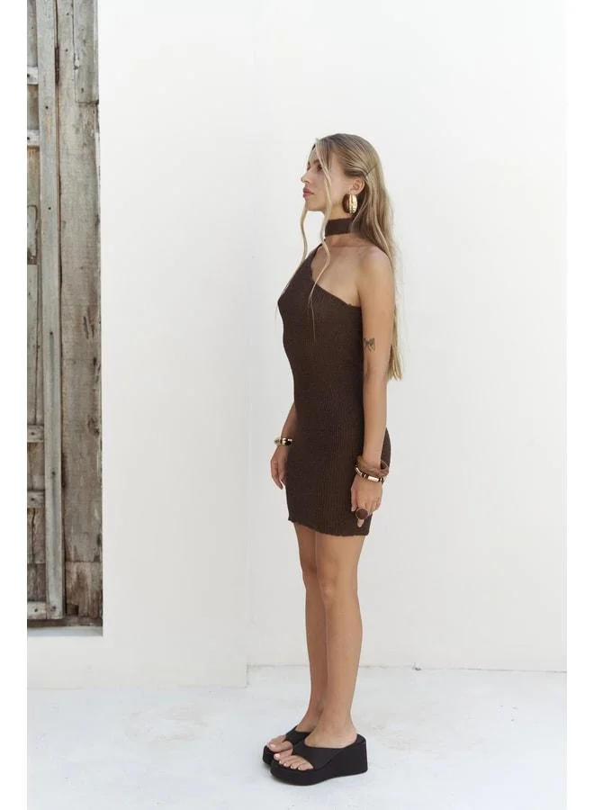 Bohemai  Budah Asymmetric Knit Coffee Mini Dress. for Women | Best Price UAE