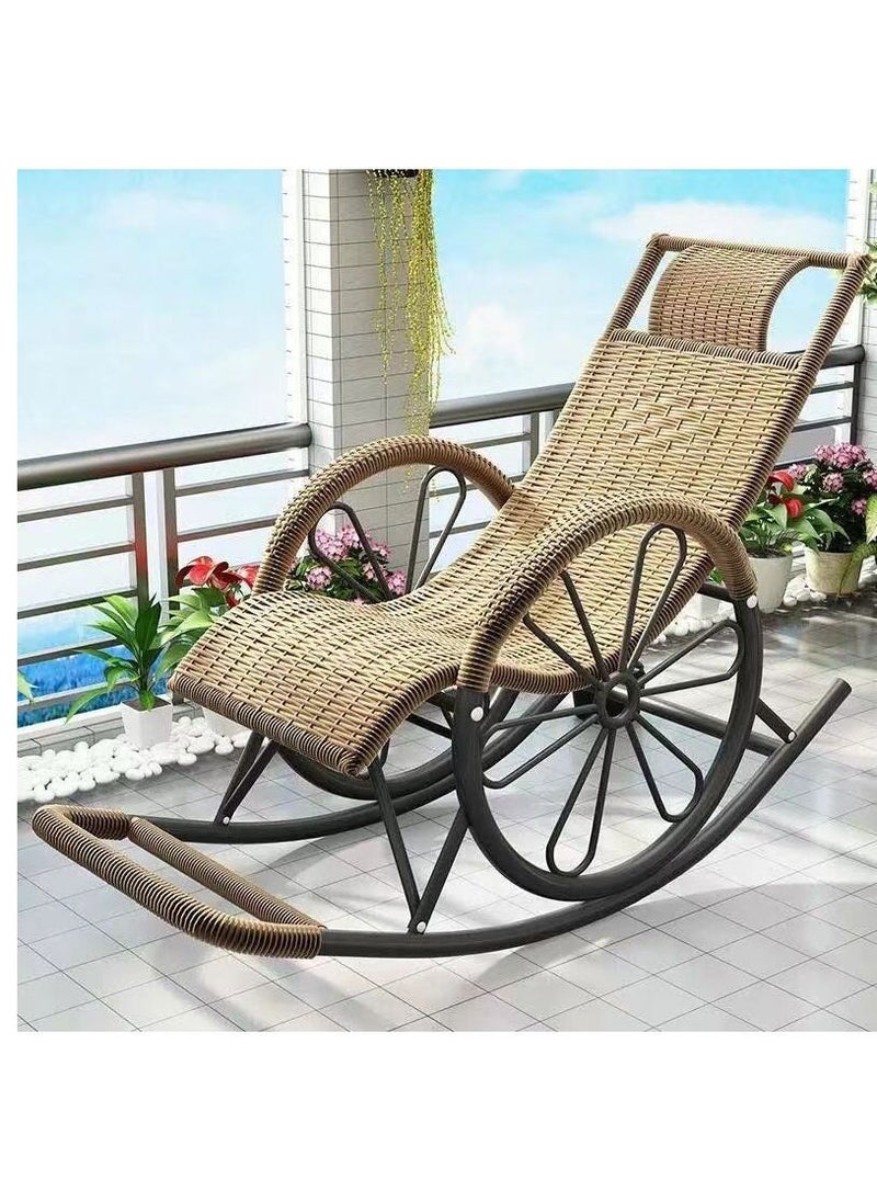 DubaiGallery - Rocking Chair Rattan Chair Adult Nap Reclining Chair Living Room Balcony Lazy Chair Carefree Chair Outdoor Stool Elderly Leisure Rocking Chair - Image 1