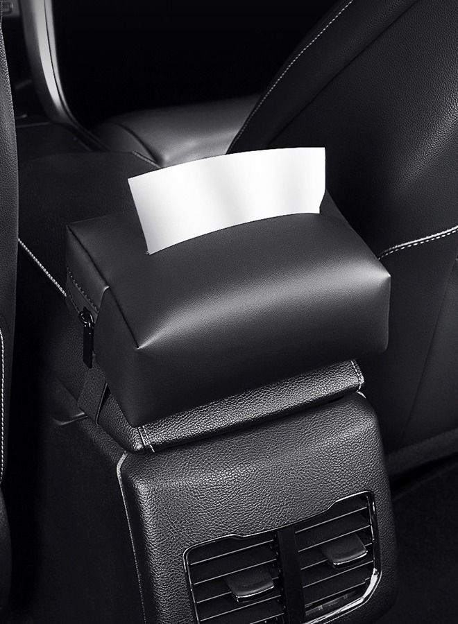 URbazaar Car Leather Tissue Holder Car Armrest Box Tissue Holder Luxury Black Leather for Car Back Seat Headrest Hanging Tissue Boxes Holder Case Multi-use Car Tissue Paper Holder  - Image 1