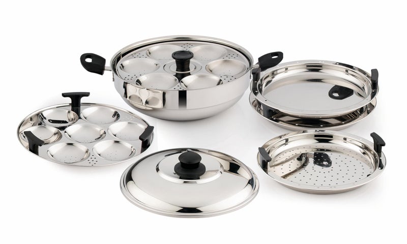 Pigeon Regal Plus Capsulated Bottom Multi Kadai with Idly, Steamer & Dhokla Plates | 13 Idli (2 Plates), 1 Steamer Plate, 2 Dhokla Plates | ISI Marked | Induction & Gas Stove Compatible - Image 4