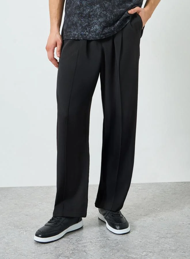 تايك تو Men Black Straight Leg Pants with Drawstring