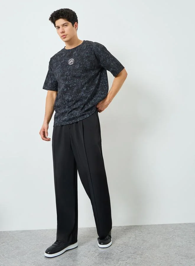تايك تو Men Black Straight Leg Pants with Drawstring