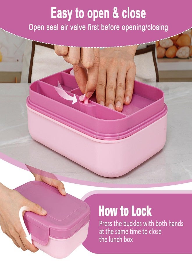 Caperci Stackable Bento Lunch Box for Adult & Teens - Reinforced Leak-Proof Lunch Container 4-Compartment with Utensils & Sauce Container, BPA-Free, Dishwasher/Microwave Safe, 47oz (Cherry Blossom) - Image 3