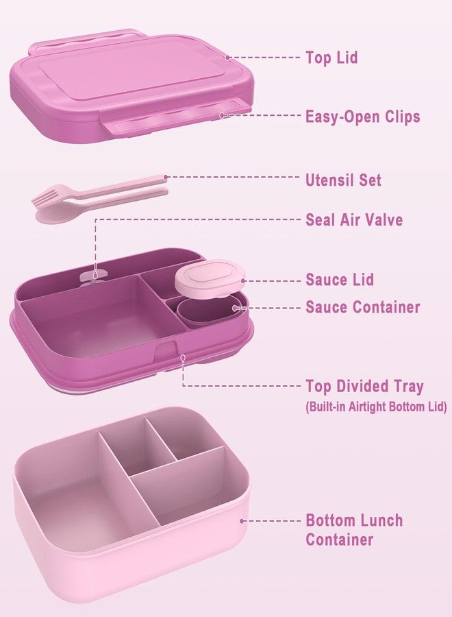 Caperci Stackable Bento Lunch Box for Adult & Teens - Reinforced Leak-Proof Lunch Container 4-Compartment with Utensils & Sauce Container, BPA-Free, Dishwasher/Microwave Safe, 47oz (Cherry Blossom) - Image 2