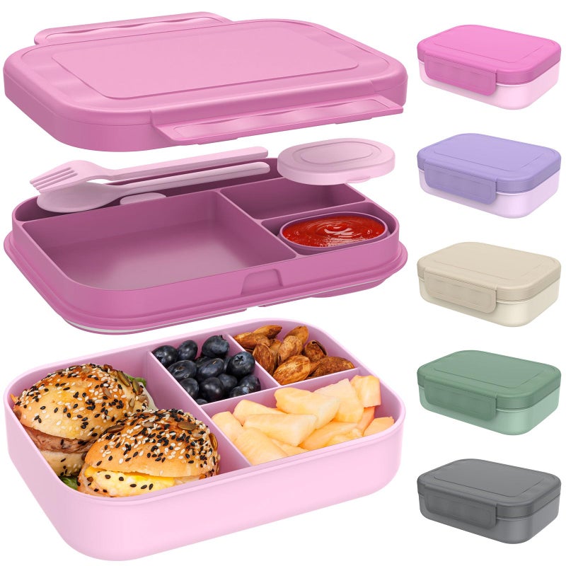 Caperci Stackable Bento Lunch Box for Adult & Teens - Reinforced Leak-Proof Lunch Container 4-Compartment with Utensils & Sauce Container, BPA-Free, Dishwasher/Microwave Safe, 47oz (Cherry Blossom) - Image 1