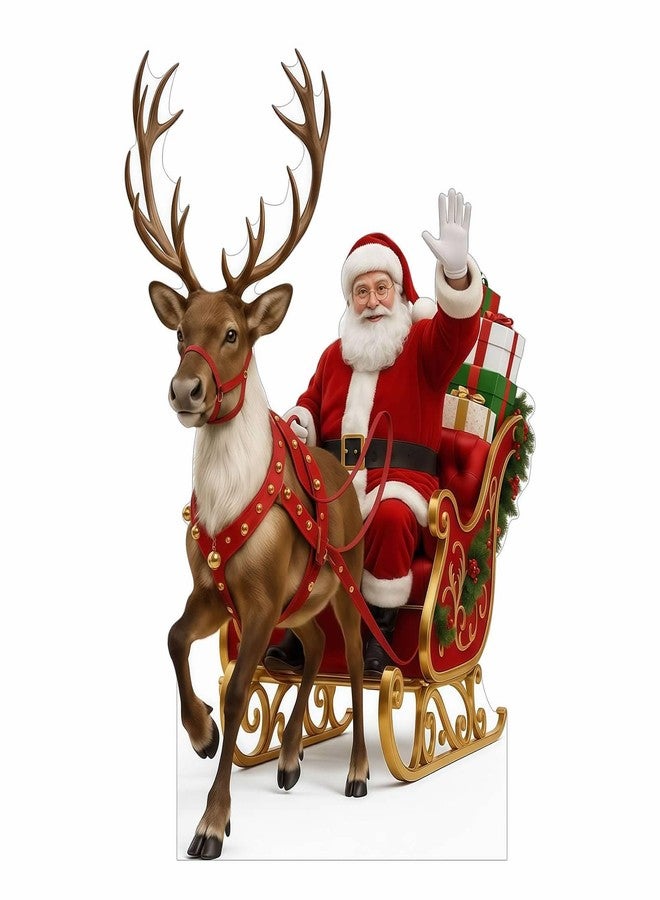 EZISHIPS Santa Claus in Sleigh Christmas Cardboard Cutouts – 4mm Corrugated Plastic Holiday Props 2 FT, Perfect Christmas Standee Decorations for Indoor/Outdoor Décor - Image 1