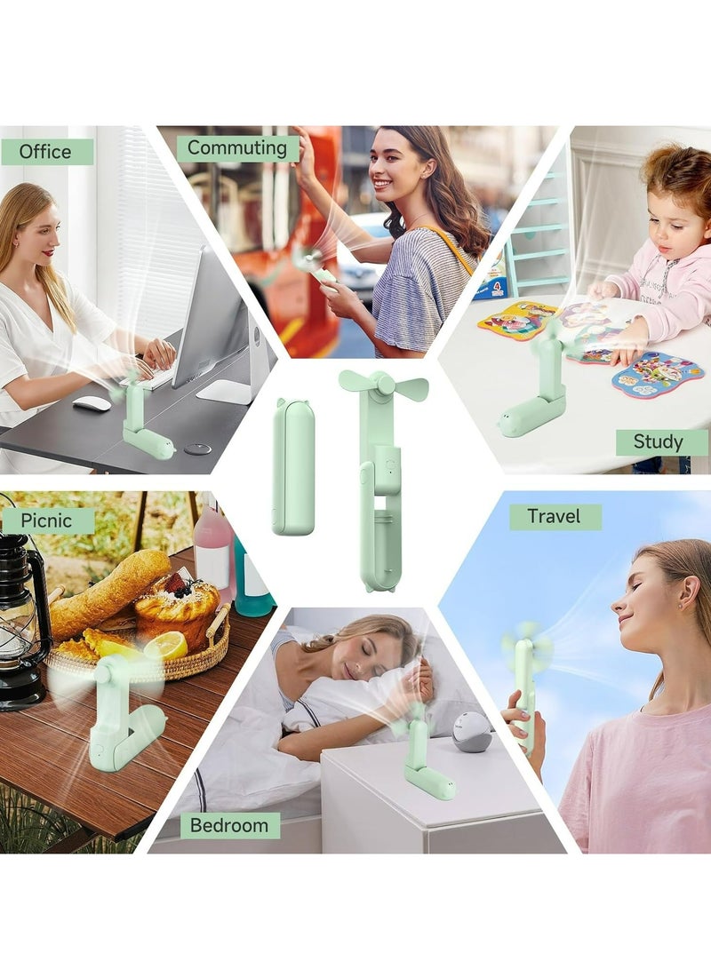 مروحة صغيرة محمولة، مروحة محمولة قابلة للطي مع بنك طاقة، مروحة جيب صغيرة قابلة لإعادة الشحن عبر USB، مروحة شخصية تعمل بالبطارية مع 3 سرعات للسفر خارج المنزل للنساء (أخضر) - Image 5