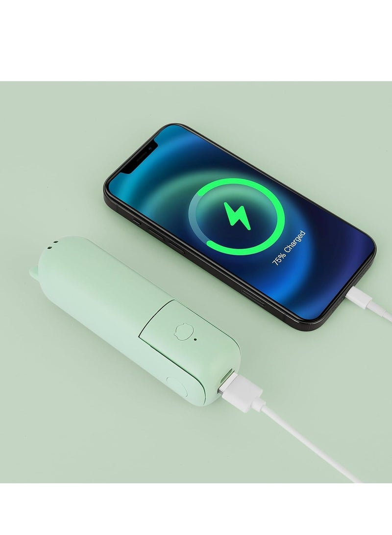 مروحة صغيرة محمولة، مروحة محمولة قابلة للطي مع بنك طاقة، مروحة جيب صغيرة قابلة لإعادة الشحن عبر USB، مروحة شخصية تعمل بالبطارية مع 3 سرعات للسفر خارج المنزل للنساء (أخضر) - Image 4