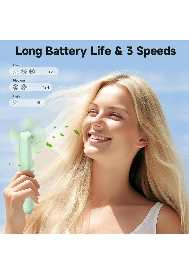 مروحة صغيرة محمولة، مروحة محمولة قابلة للطي مع بنك طاقة، مروحة جيب صغيرة قابلة لإعادة الشحن عبر USB، مروحة شخصية تعمل بالبطارية مع 3 سرعات للسفر خارج المنزل للنساء (أخضر) - Image 2