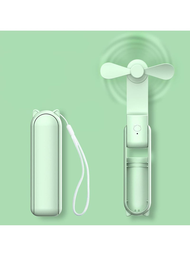 مروحة صغيرة محمولة، مروحة محمولة قابلة للطي مع بنك طاقة، مروحة جيب صغيرة قابلة لإعادة الشحن عبر USB، مروحة شخصية تعمل بالبطارية مع 3 سرعات للسفر خارج المنزل للنساء (أخضر) - Image 1