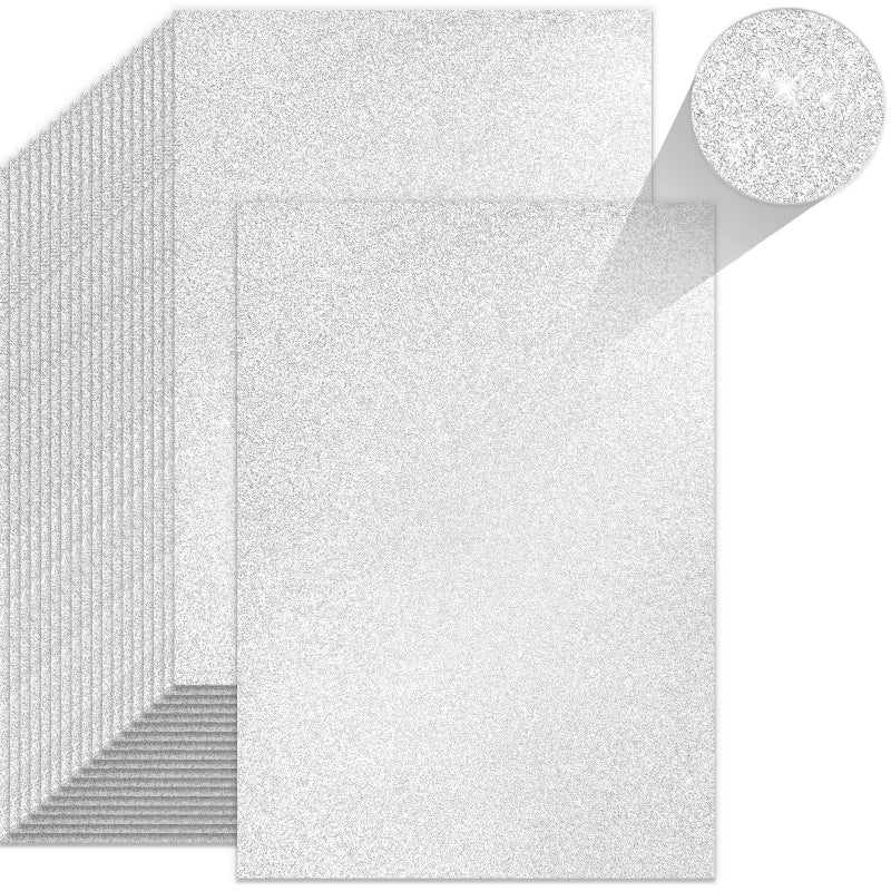 BOOKNOW 27 Sheets Silver Glitter Cardstock, 8.27" x 11.7" (A4 Size) Heavyweight Sparkle Paper, 250GSM/92LB Glitter Paper for Wedding Invitations, Scrapbooking, Card Making, DIY Cake Toppers - Image 1