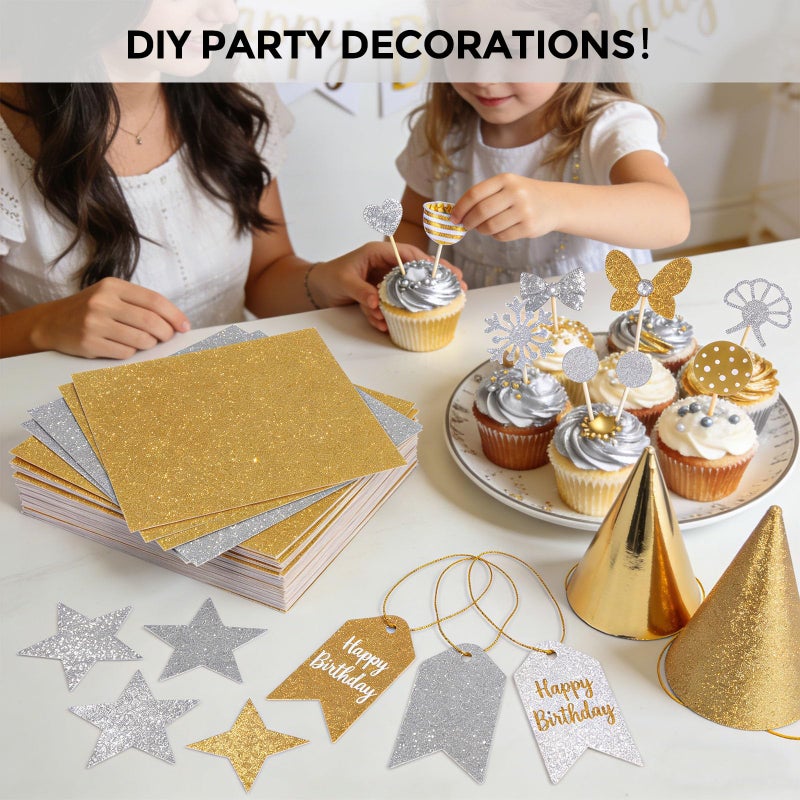 BOOKNOW 27 Sheets Silver Glitter Cardstock, 8.27" x 11.7" (A4 Size) Heavyweight Sparkle Paper, 250GSM/92LB Glitter Paper for Wedding Invitations, Scrapbooking, Card Making, DIY Cake Toppers - Image 4