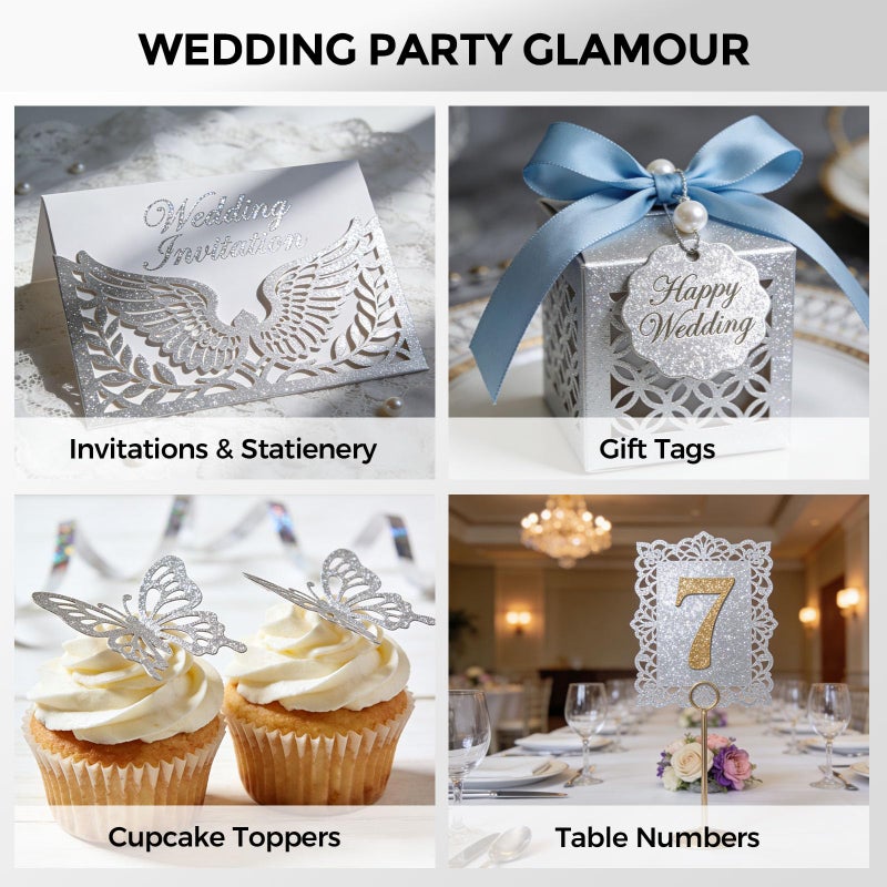 BOOKNOW 27 Sheets Silver Glitter Cardstock, 8.27" x 11.7" (A4 Size) Heavyweight Sparkle Paper, 250GSM/92LB Glitter Paper for Wedding Invitations, Scrapbooking, Card Making, DIY Cake Toppers - Image 5