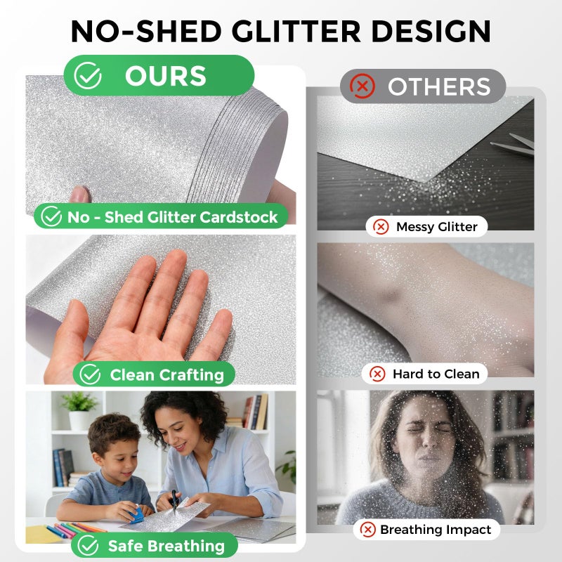 BOOKNOW 27 Sheets Silver Glitter Cardstock, 8.27" x 11.7" (A4 Size) Heavyweight Sparkle Paper, 250GSM/92LB Glitter Paper for Wedding Invitations, Scrapbooking, Card Making, DIY Cake Toppers - Image 3