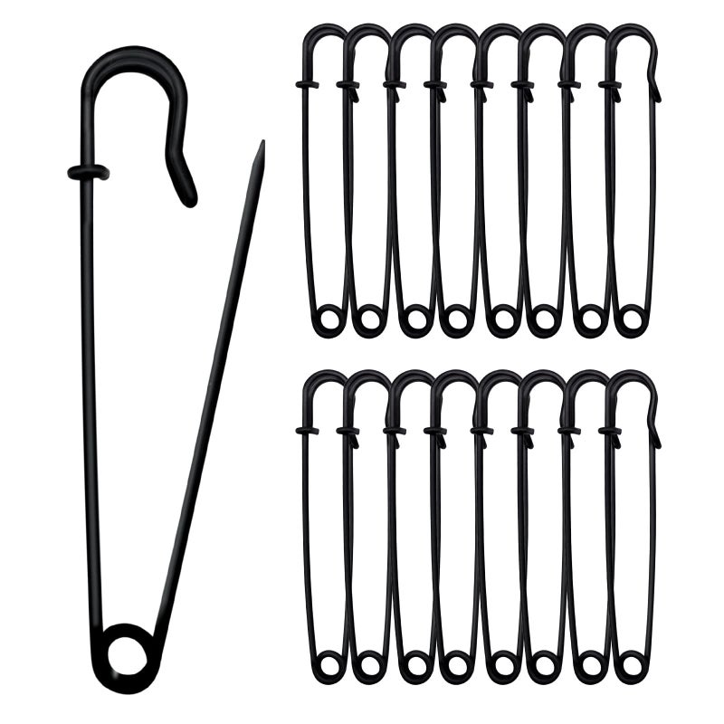 Urmspst 2022 New 4 Large Safety Pins Pack of 15 for Clothes Leather Canvas Blankets Crafts Skirts Kilts Extra Large Heavy Duty Black