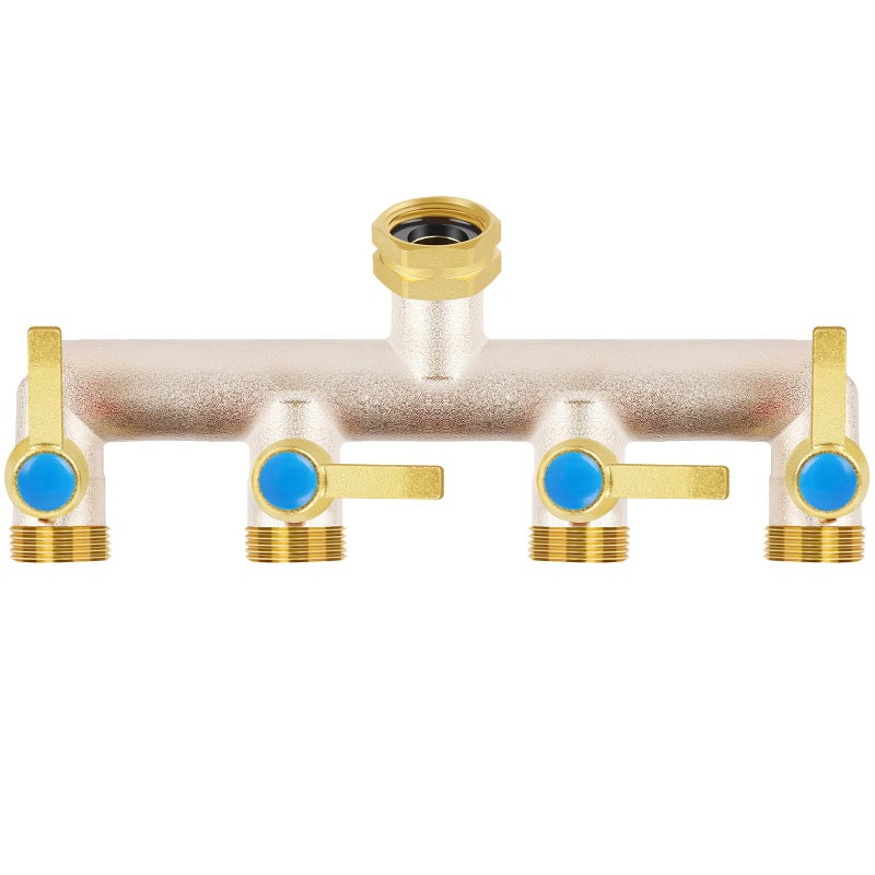 UQM Upgraded Brass Garden Hose Splitter 34 Hose Splitter 4 Way Heavy Duty with Extension Handles Outdoor Faucet Splitter Water Spigot Splitter with Individual OnOff Valve - Image 2