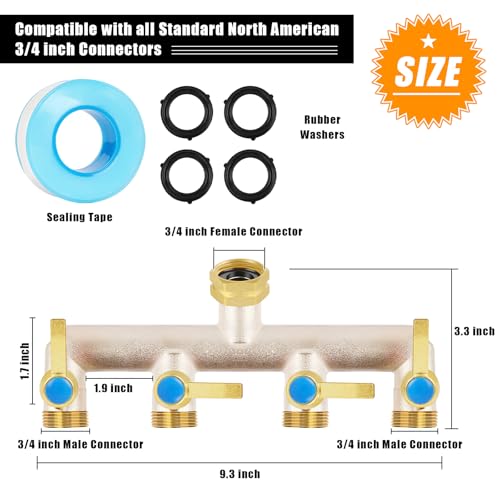 UQM Upgraded Brass Garden Hose Splitter 34 Hose Splitter 4 Way Heavy Duty with Extension Handles Outdoor Faucet Splitter Water Spigot Splitter with Individual OnOff Valve - Image 3