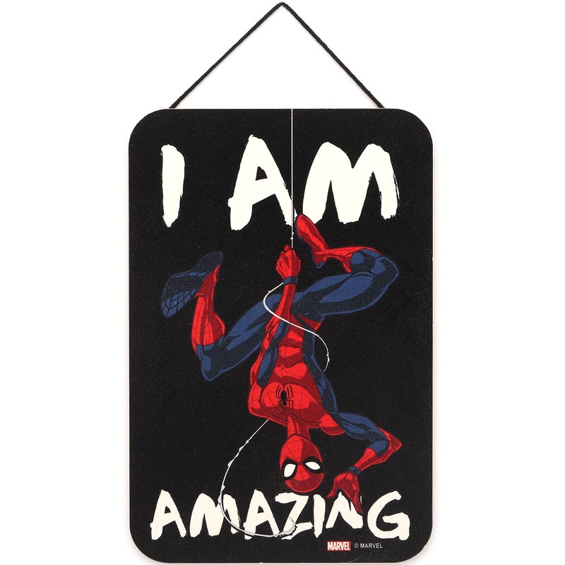 Marvel Spider-Man Upside Down Hanging Wood Wall Decor - I Am Amazing - Fun Spider-Man Sign for Movie Room or Kids' Bedroom