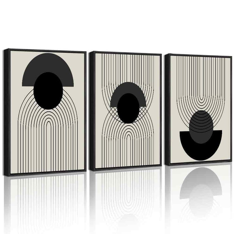 Drsoum Black Boho Wall Art Framed Modern Decor Bohemian Wall Decor Abstract Geometry Lines Prints Ready to Hang 11x14in Black Framed - Image 1