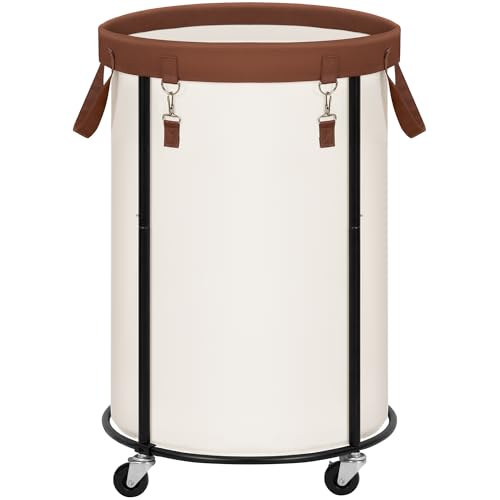 STORAGE MANIAC Rolling Laundry Hamper with Wheels 110L Laundry Basket Round Laundry Cart with Metal Frame and Removable Bag Clothes Hamper for Bedroom Bathroom Dorm Room Laundry Room Beige - Image 1