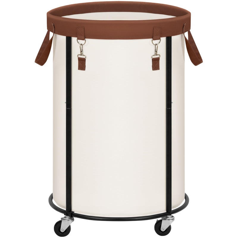 STORAGE MANIAC Rolling Laundry Hamper with Wheels 110L Laundry Basket Round Laundry Cart with Metal Frame and Removable Bag Clothes Hamper for Bedroom Bathroom Dorm Room Laundry Room Beige - Image 2