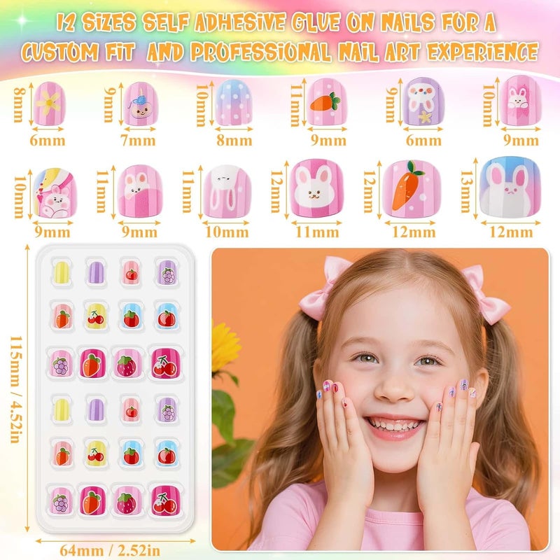 Thrilez 144 Pcs Small Kids Nails Set, 6 Pack Mini Press on Nail Pre-glue Artificial False Acrylic Nails Set for Little Girl Children - Image 4