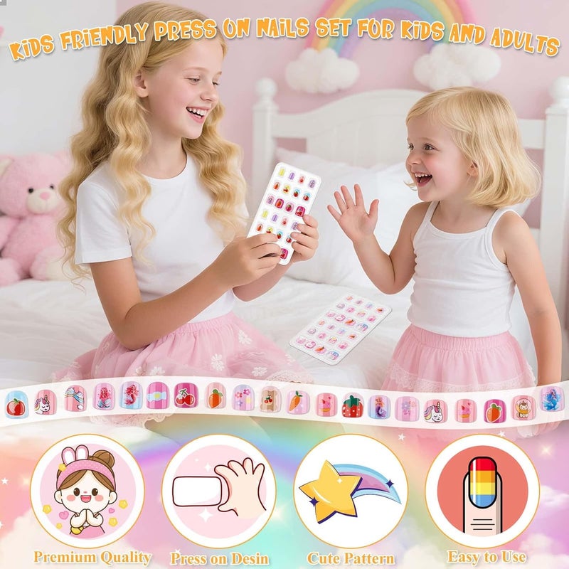 Thrilez 144 Pcs Small Kids Nails Set, 6 Pack Mini Press on Nail Pre-glue Artificial False Acrylic Nails Set for Little Girl Children - Image 2