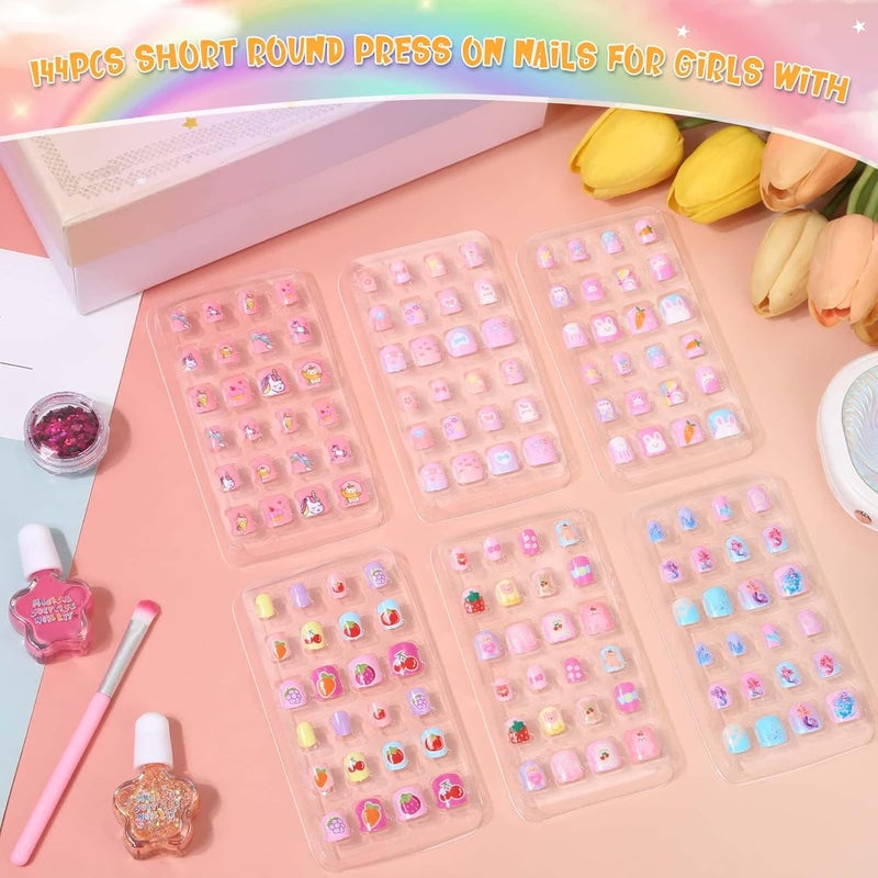 Thrilez 144 Pcs Small Kids Nails Set, 6 Pack Mini Press on Nail Pre-glue Artificial False Acrylic Nails Set for Little Girl Children - Image 3
