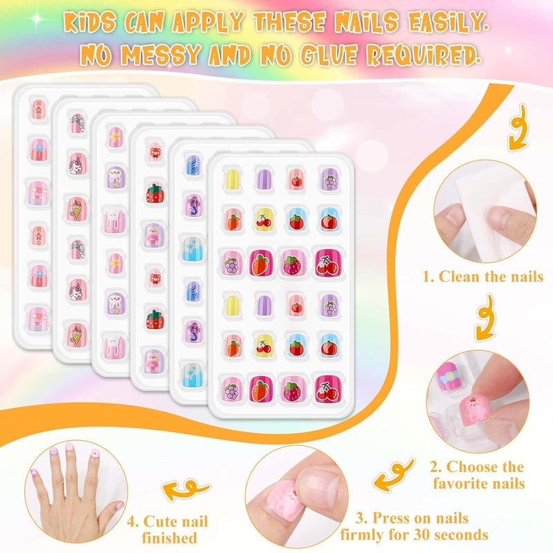 Thrilez 144 Pcs Small Kids Nails Set, 6 Pack Mini Press on Nail Pre-glue Artificial False Acrylic Nails Set for Little Girl Children - Image 5