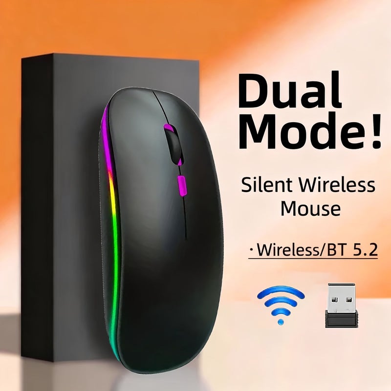 ماوس روز جولدن اللاسلكي القابل لإعادة الشحن والصامت ثنائي الوضع 2.4G BT للاستخدام المكتبي والسفر مع اللابتوب - Image 1