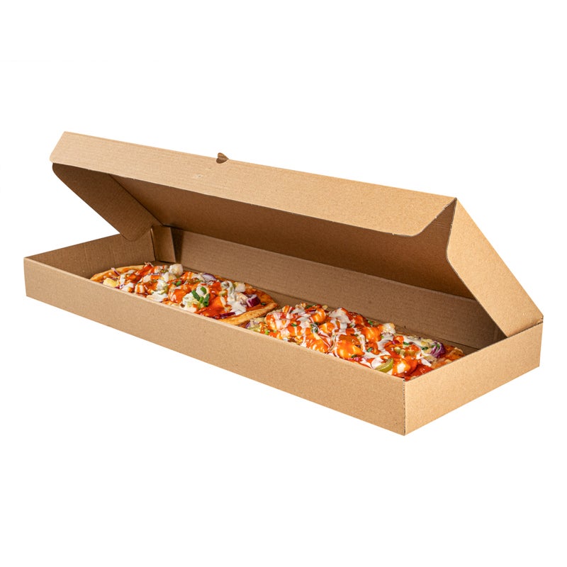 Restaurantware Restaurantware-Eco Pie 24 x 12 x 2 Inch Flatbread Takeaway Boxes, 50 Sturdy Corrugated Pizza Boxes - E-Flute Design, Tab-lock System, Kraft Paper Pizza Boxes, Disposable, For Flatbreads  - Image 2