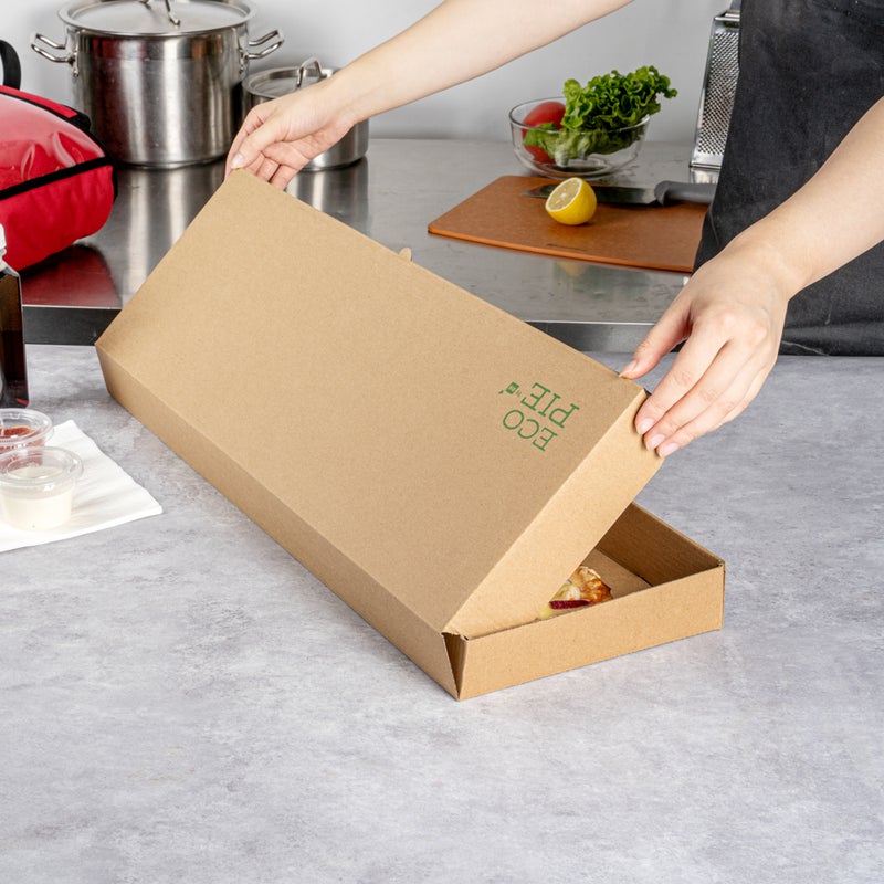 Restaurantware Restaurantware-Eco Pie 24 x 12 x 2 Inch Flatbread Takeaway Boxes, 50 Sturdy Corrugated Pizza Boxes - E-Flute Design, Tab-lock System, Kraft Paper Pizza Boxes, Disposable, For Flatbreads  - Image 5