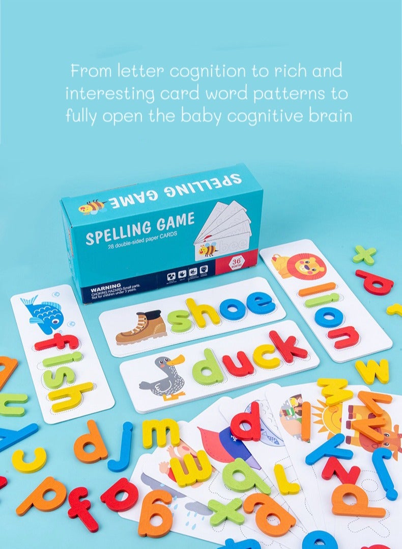 Wooden Reading Alphabet Spelling Games with 28 Cards Letter Words Puzzle for Kids Montessori Spinning Alphabet Learning Toy for Preschool Boys Girls  - Image 5