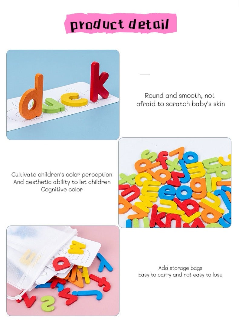 Wooden Reading Alphabet Spelling Games with 28 Cards Letter Words Puzzle for Kids Montessori Spinning Alphabet Learning Toy for Preschool Boys Girls  - Image 3